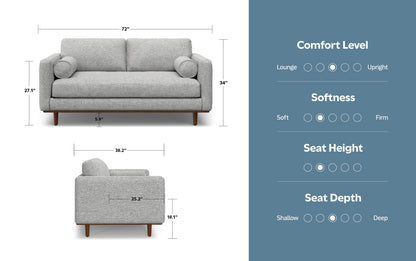 Mist Grey Woven-Blend Fabric | Morrison 72 inch Mid Century Sofa