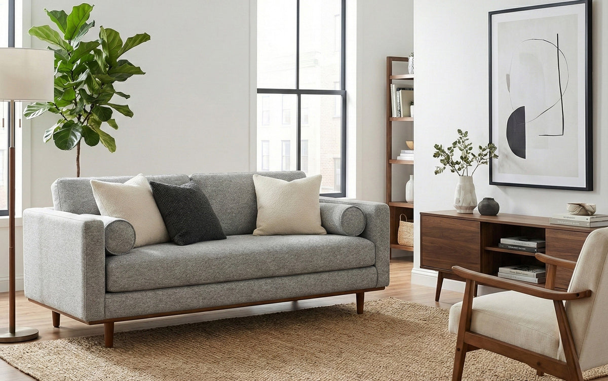 Mist Grey Woven-Blend Fabric | Morrison 72 inch Mid Century Sofa