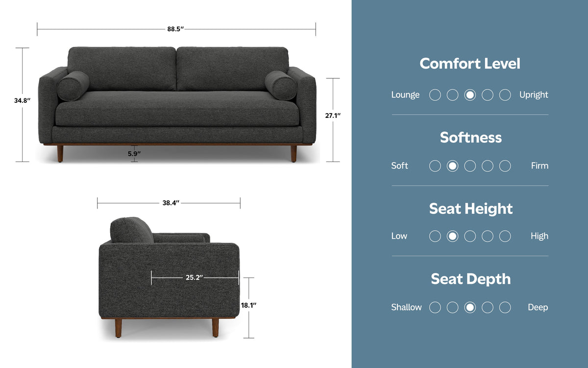 Charcoal Grey Woven-Blend Fabric | Morrison 88.5 inch Mid Century Sofa