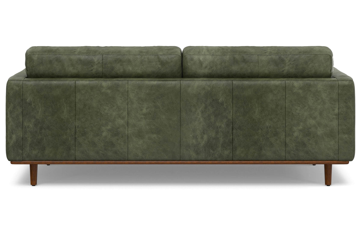 Moss Green Genuine Top Grain Leather | Morrison 89 inch Mid Century Sofa Genuine Leather