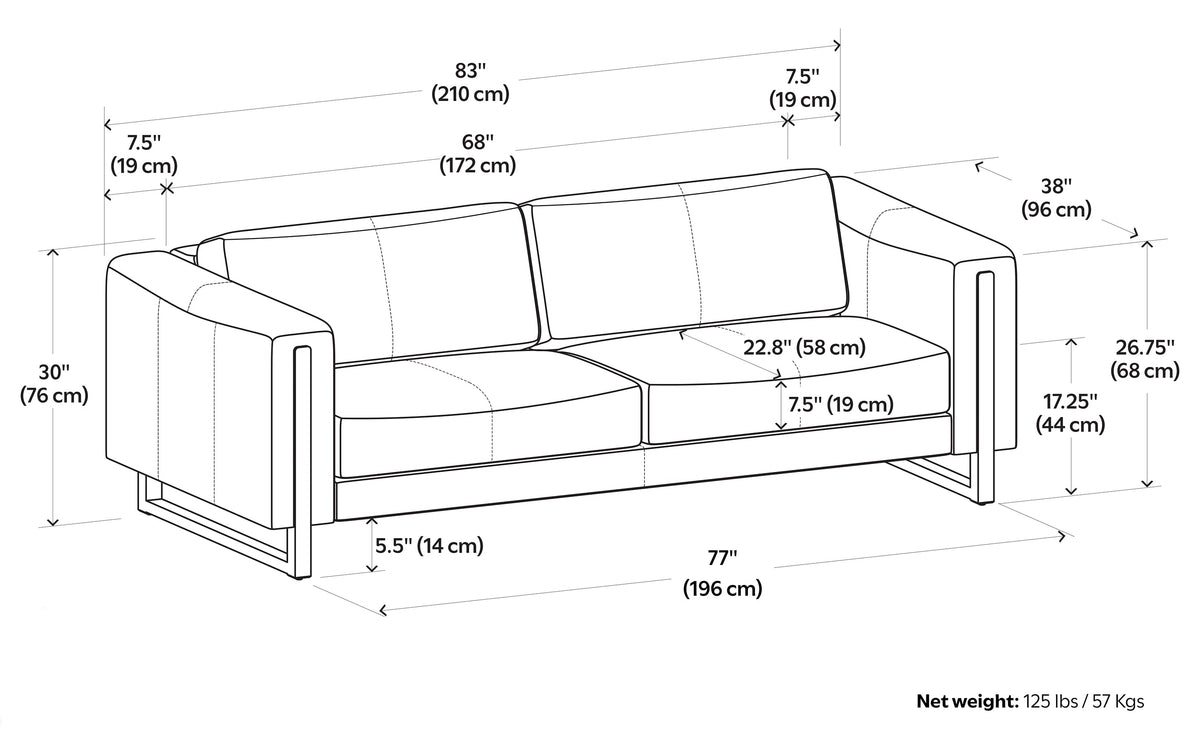 Butternut Brown Genuine Leather | Richard 83 inch Sofa in Genuine Leather