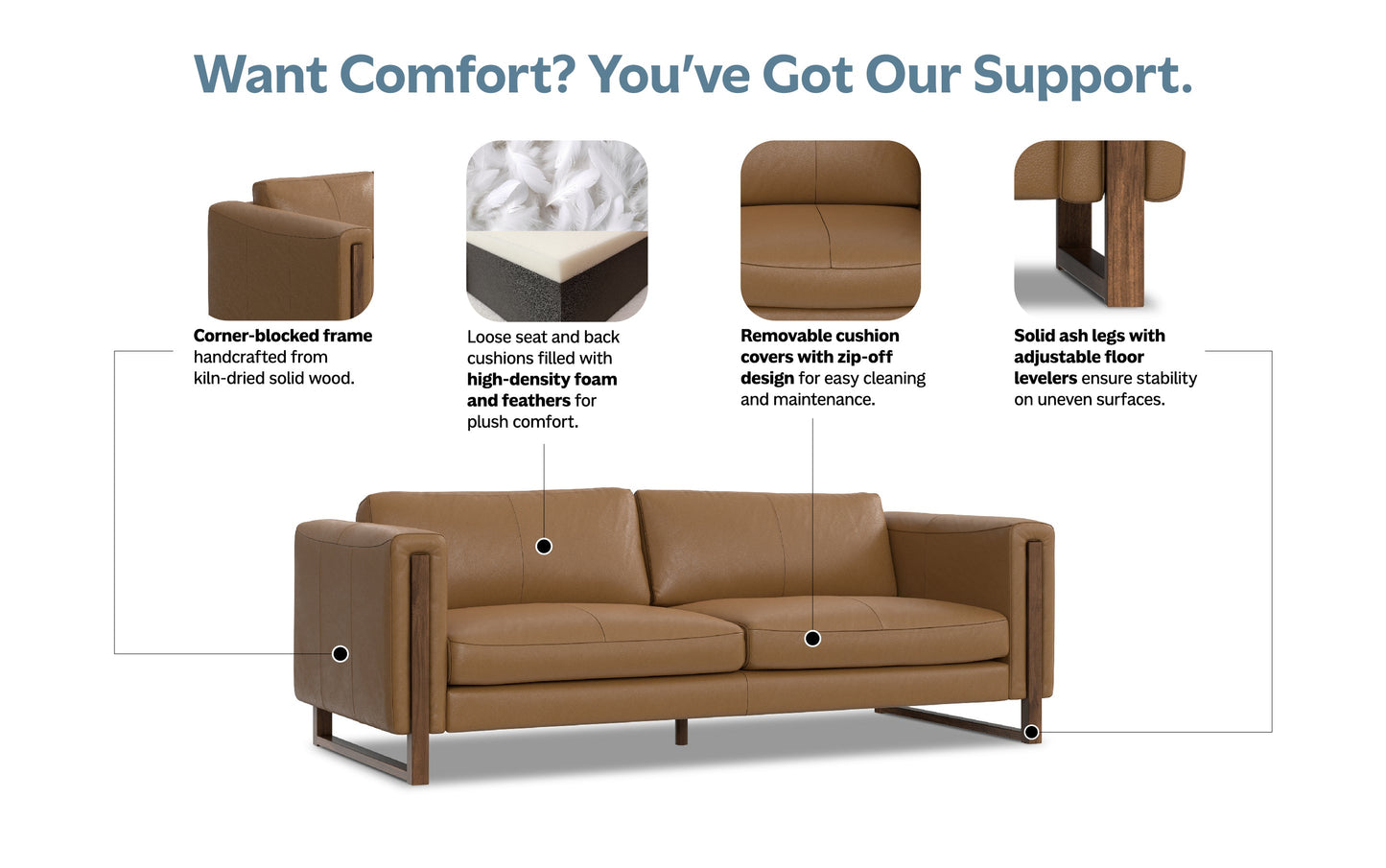Butternut Brown Genuine Leather | Richard 83 inch Sofa in Genuine Leather
