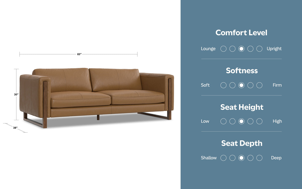 Butternut Brown Genuine Leather | Richard 83 inch Sofa in Genuine Leather
