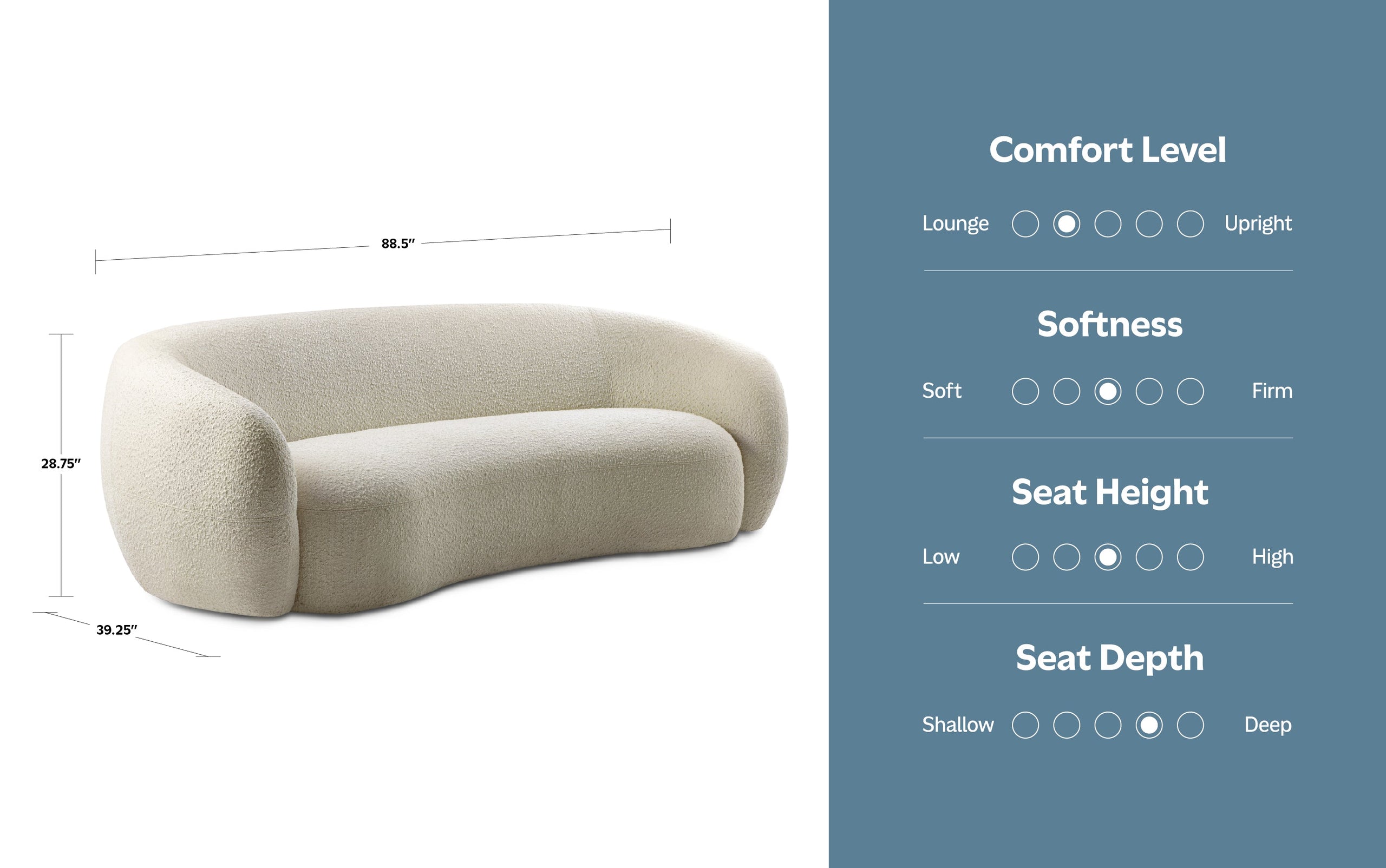 Vanilla Cream Boucle Performance Fabric | Sherri 89 inch Sofa in Boucle Performance Fabric