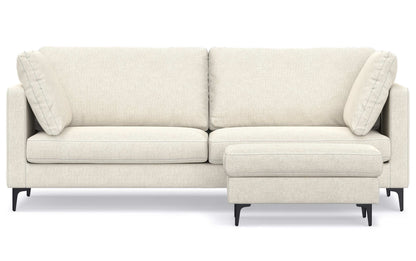 Cream Performance Fabric | Ava 90 inch Mid Century Sofa with Ottoman Set