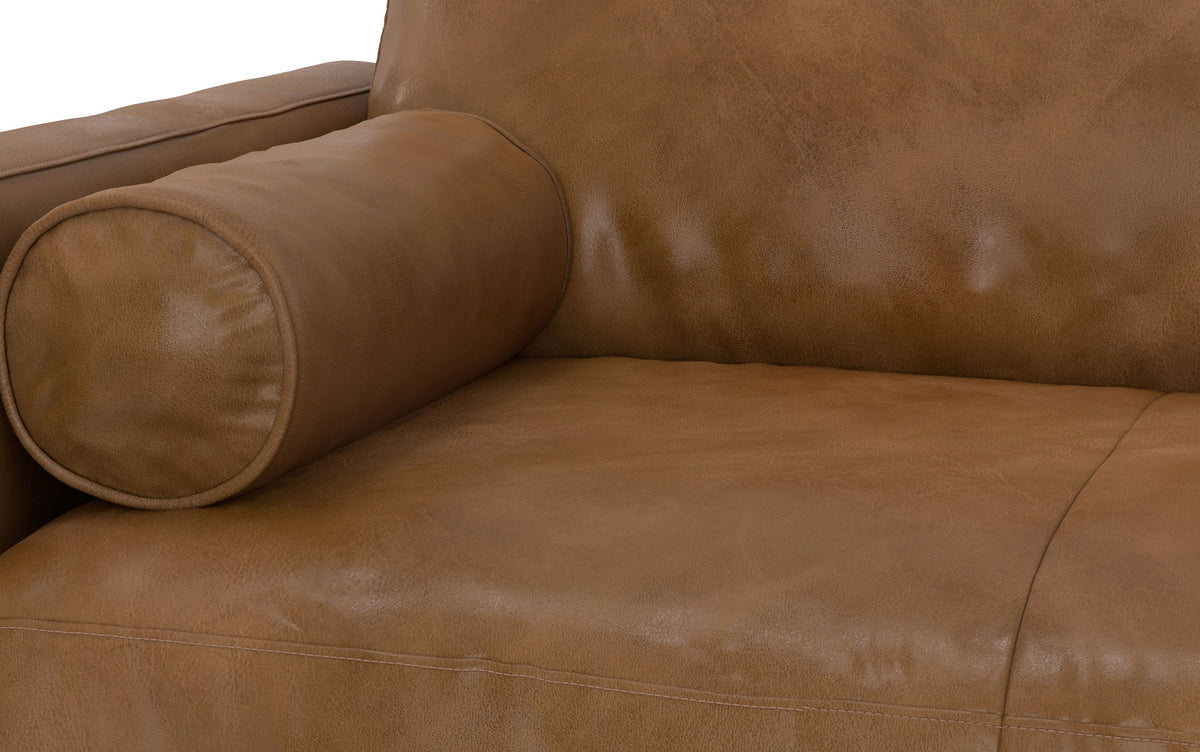 Caramel Brown Genuine Top Grain Leather | Morrison 72-inch Sofa and Ottoman Set in Genuine Leather