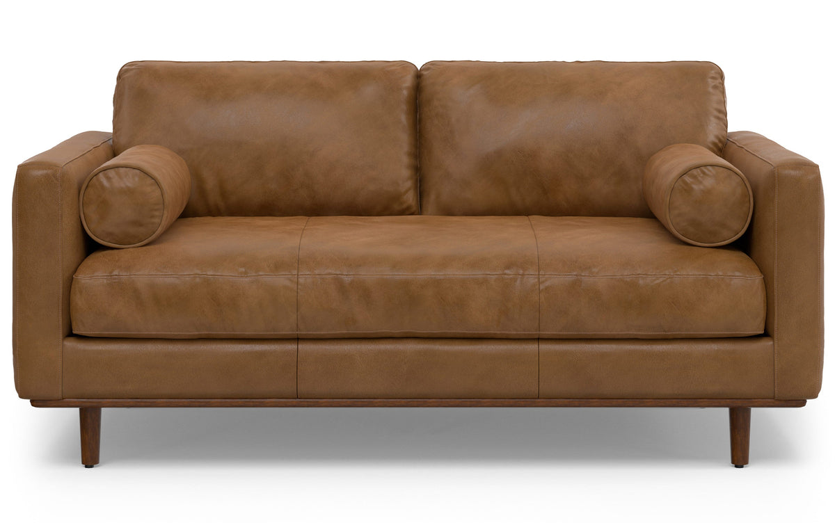 Caramel Brown Genuine Top Grain Leather | Morrison 72-inch Sofa and Ottoman Set in Genuine Leather