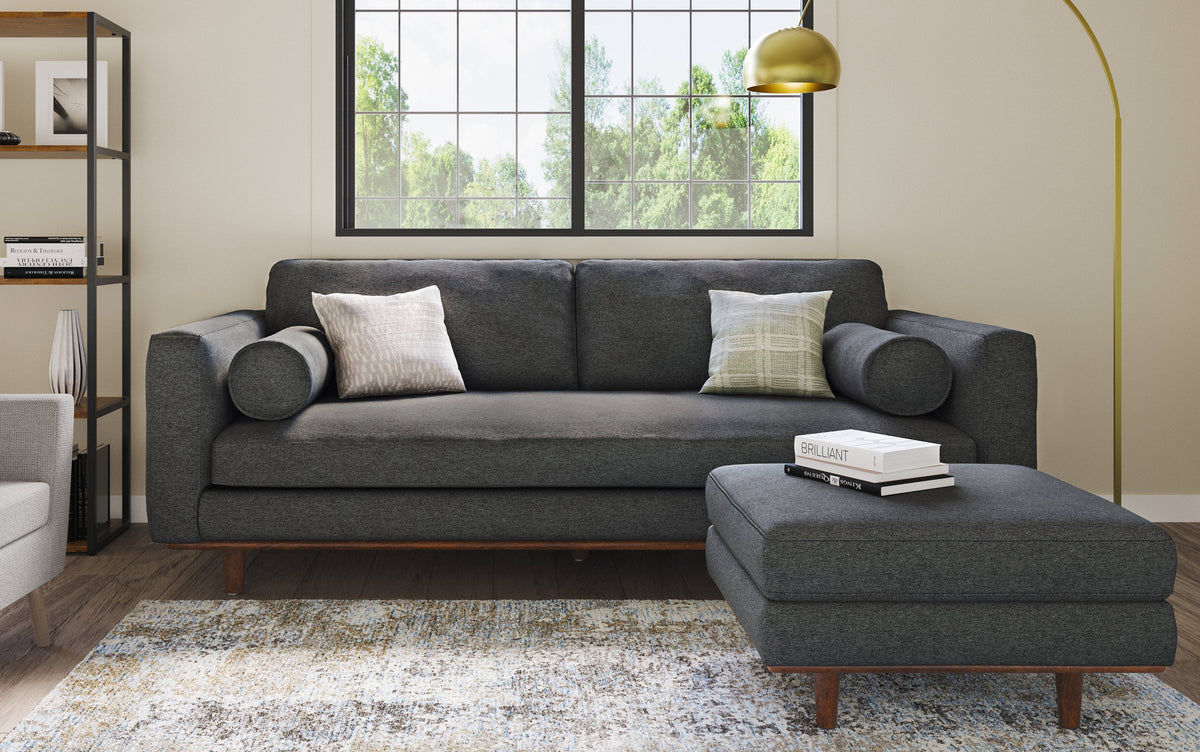 Charcoal Grey Woven-Blend Fabric | Morrison 72-inch Sofa and Ottoman Set in Woven-Blend Fabric