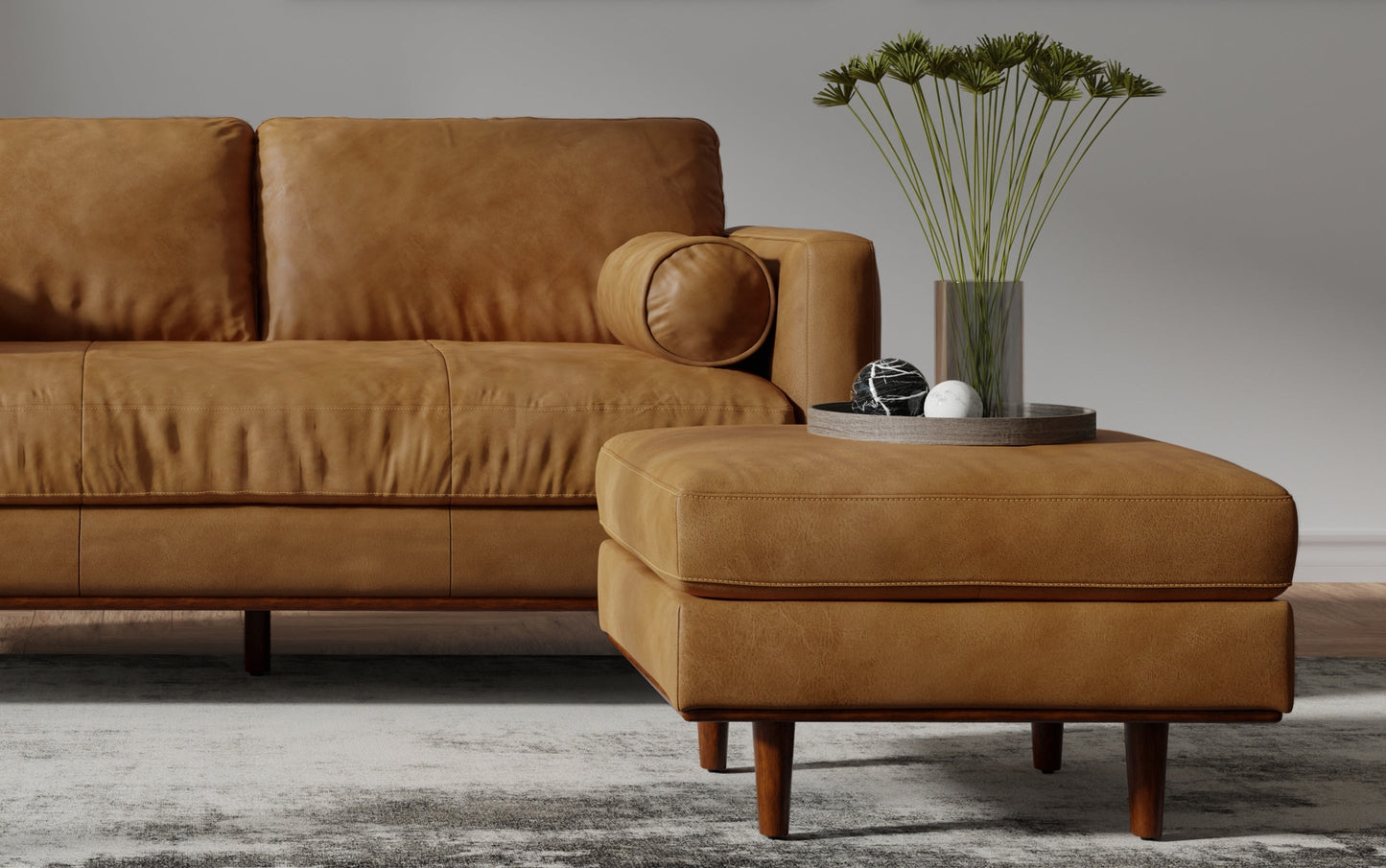 Sienna Genuine Top Grain Leather | Morrison 72-inch Sofa and Ottoman Set in Genuine Leather