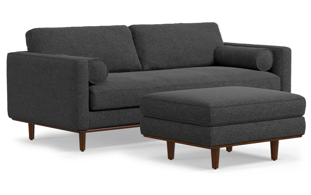 Charcoal Grey Woven-Blend Fabric | Morrison 89-inch Sofa and Ottoman Set