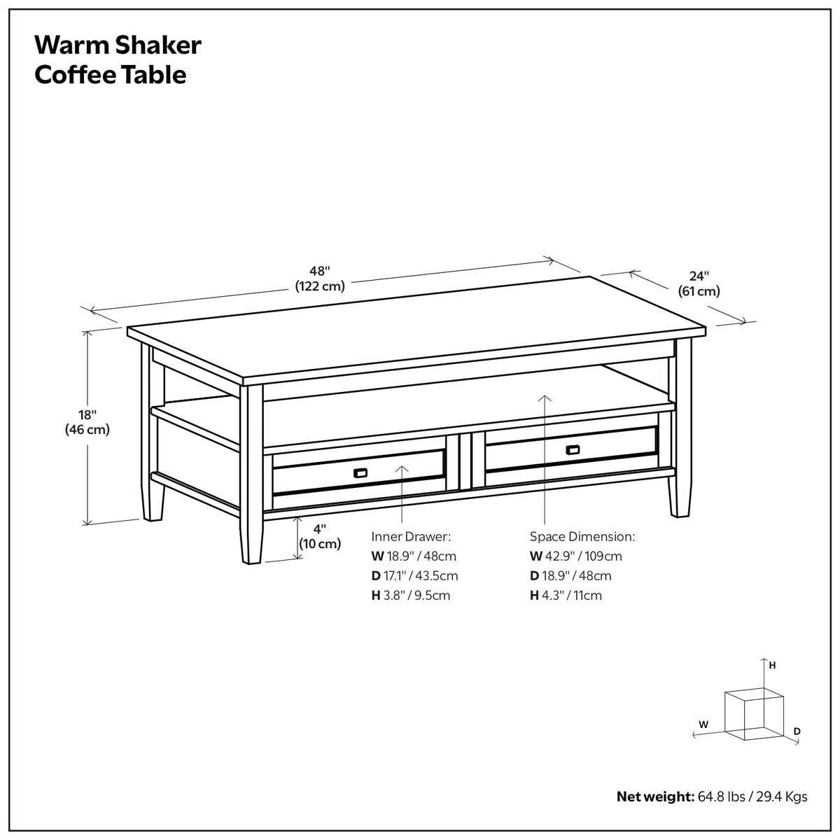 Russet Brown | Warm Shaker Coffee Table