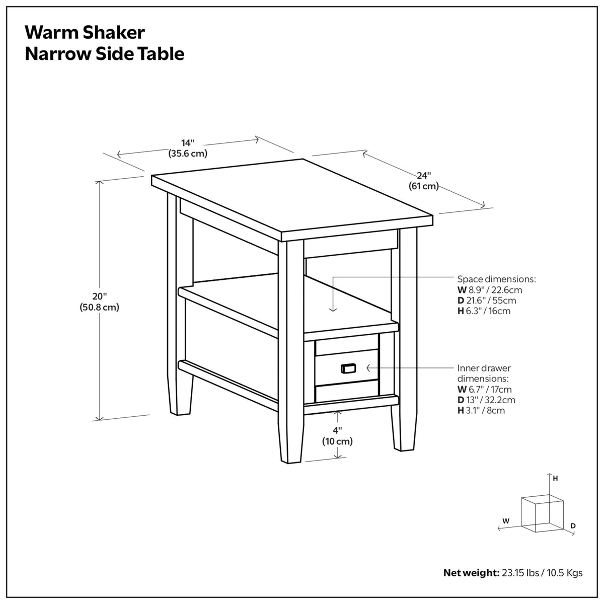 Black | Warm Shaker Narrow End Table