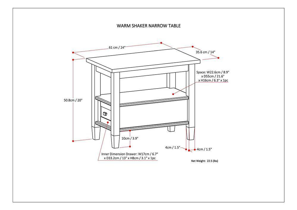 Brunette Brown | Warm Shaker Narrow Side Table