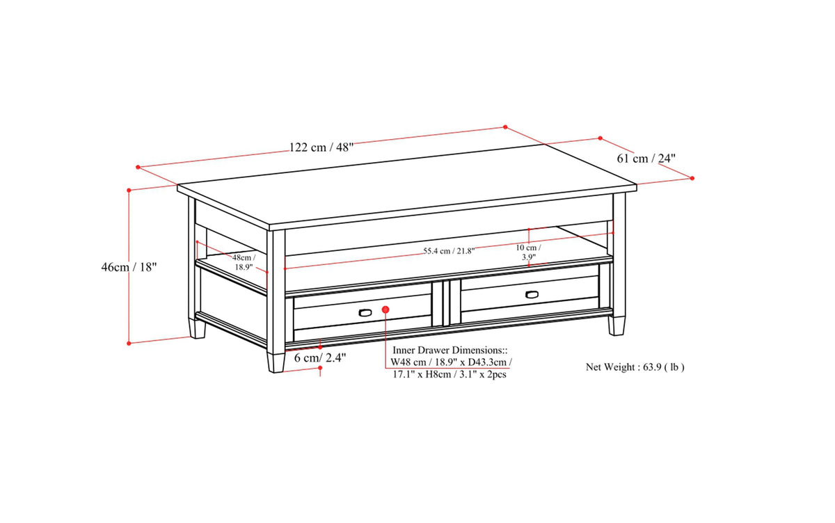 Light Golden Brown | Warm Shaker Lift Top Coffee Table