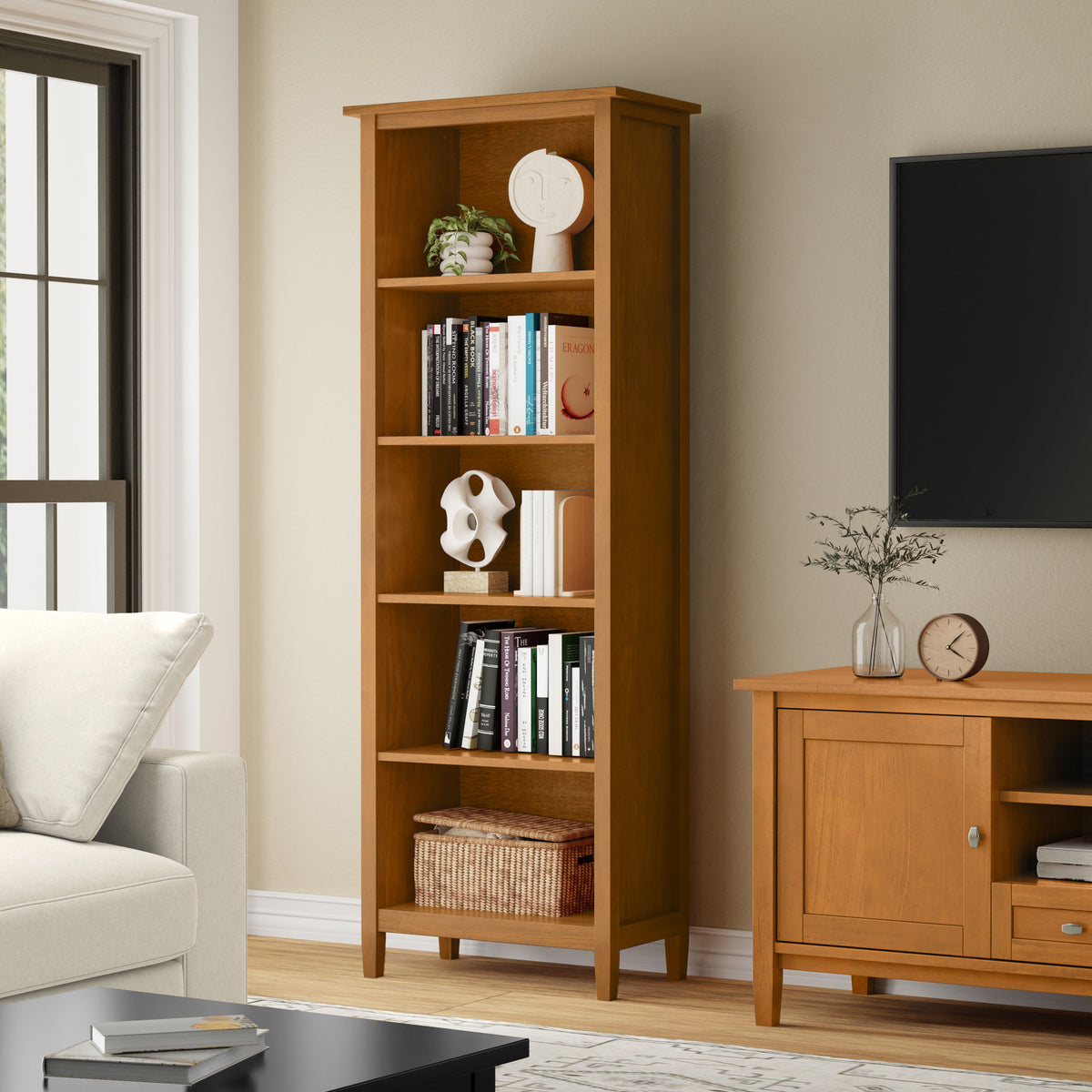 Light Golden Brown | Warm Shaker 5 Shelf Bookcase