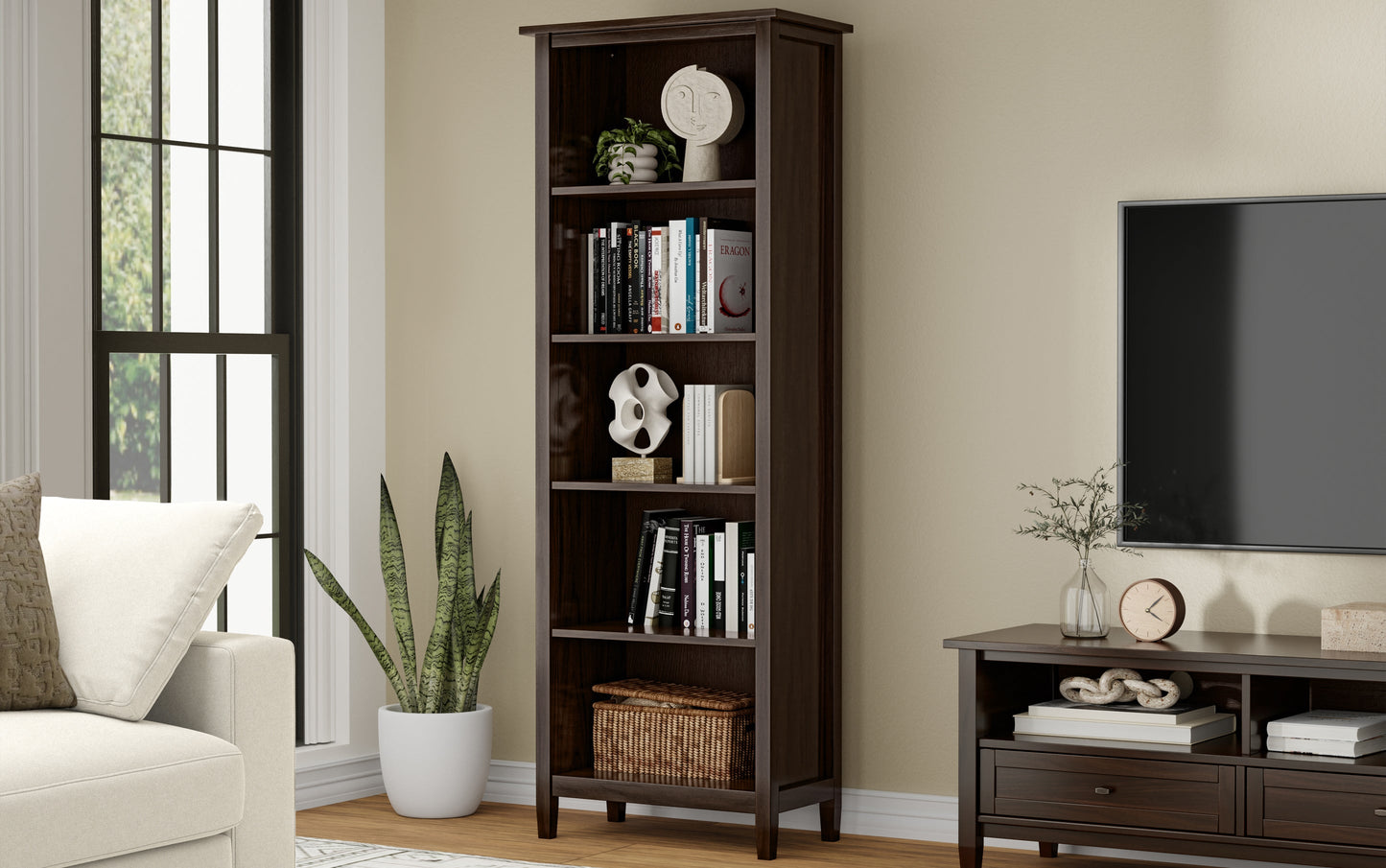 Brunette Brown | Warm Shaker 5 Shelf Bookcase