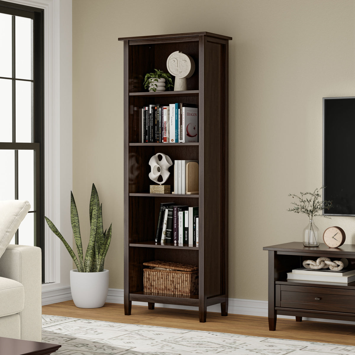 Brunette Brown | Warm Shaker 5 Shelf Bookcase