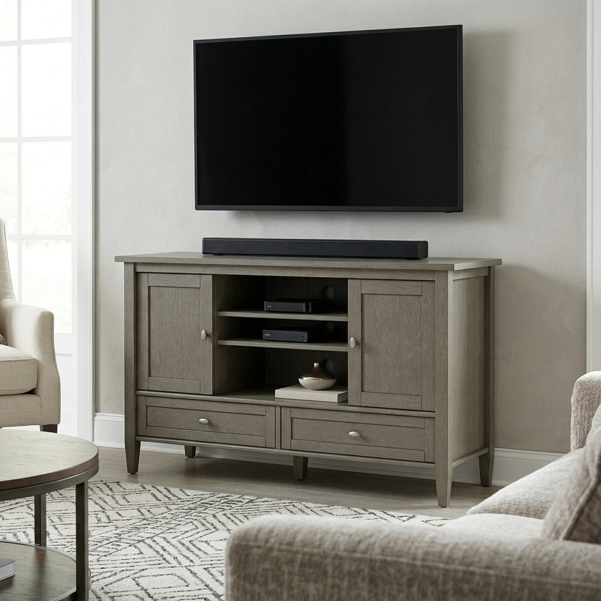 Farmhouse Grey | Warm Shaker TV Media Stand