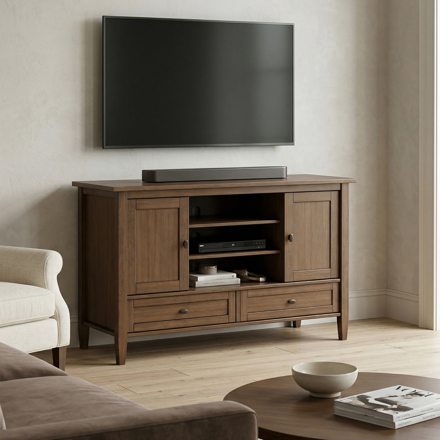 Rustic Natural Aged Brown | Warm Shaker TV Media Stand