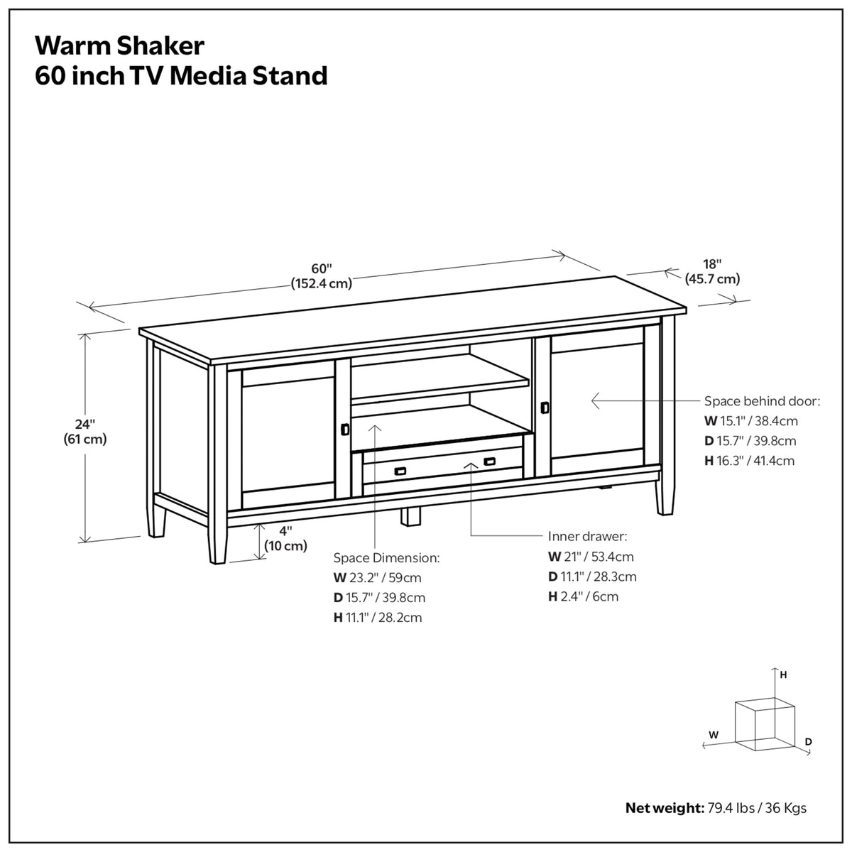 Warm Shaker 60 inch TV Media Stand