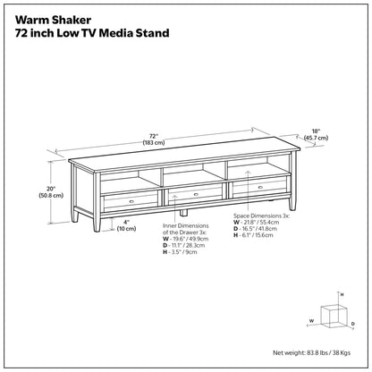 Light Golden Brown | Warm Shaker 72 inch Low TV Media Stand