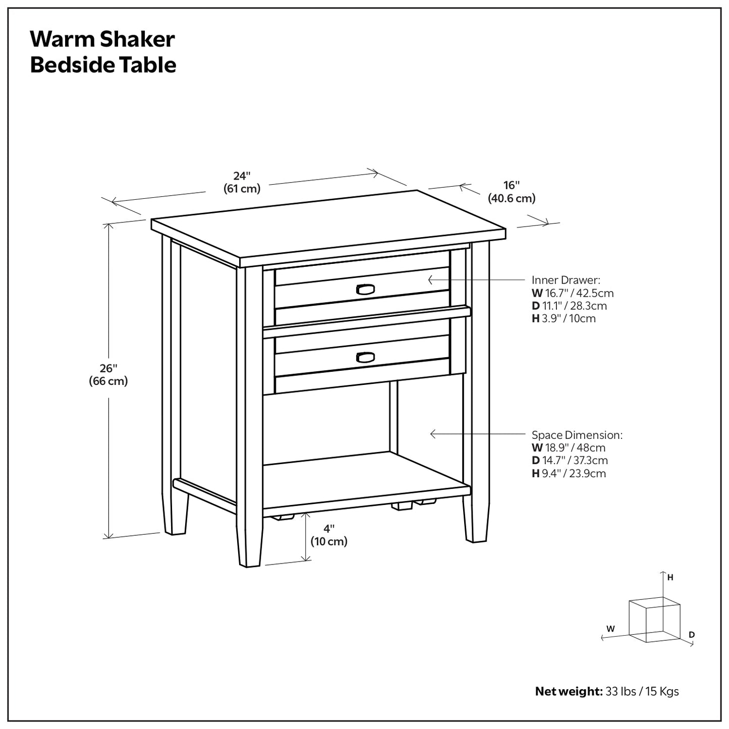Rustic Natural Aged Brown | Warm Shaker Bedside Table