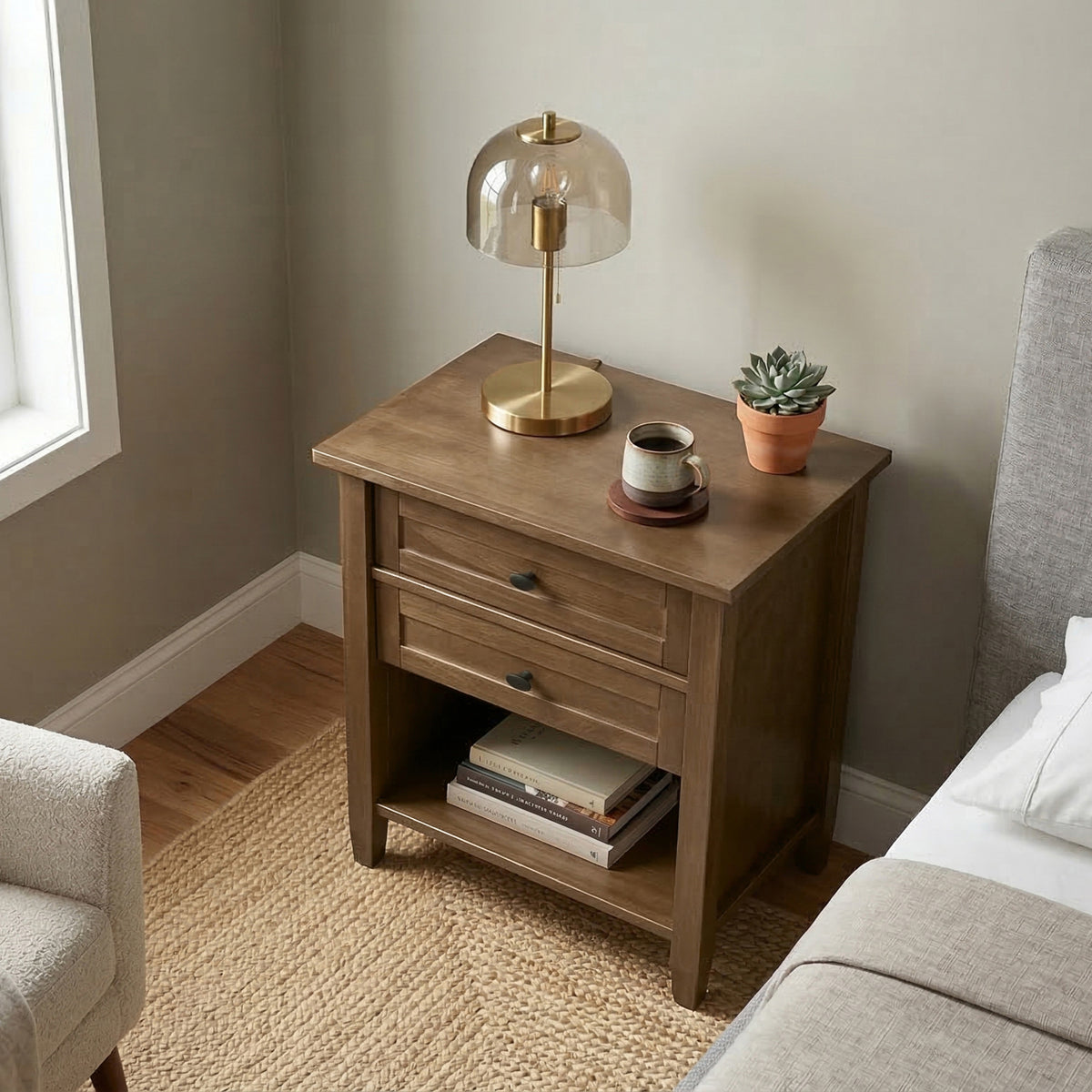 Rustic Natural Aged Brown | Warm Shaker Nightstand