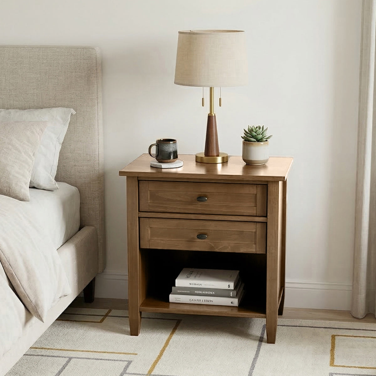 Rustic Natural Aged Brown | Warm Shaker Nightstand
