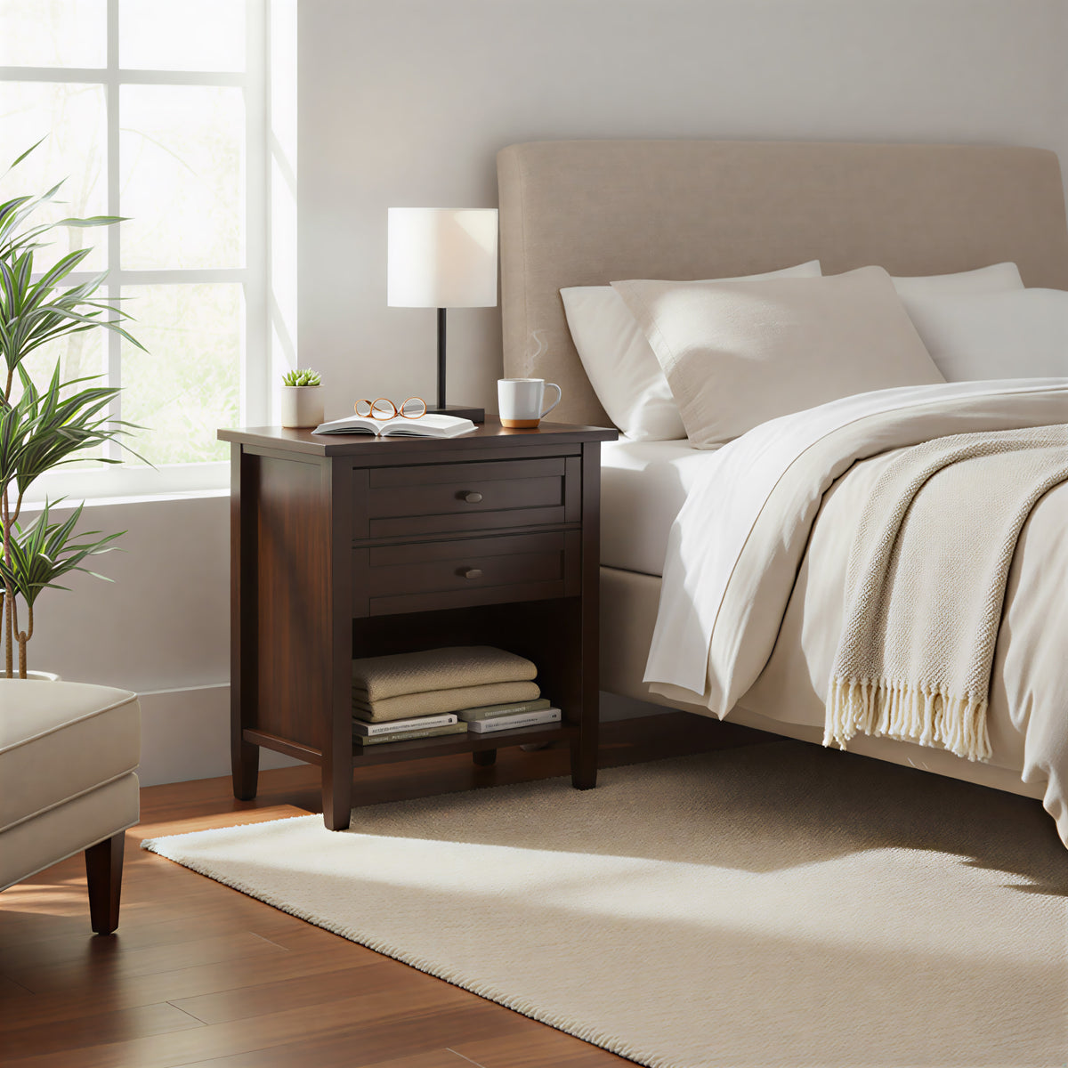 Brunette Brown | Warm Shaker Nightstand