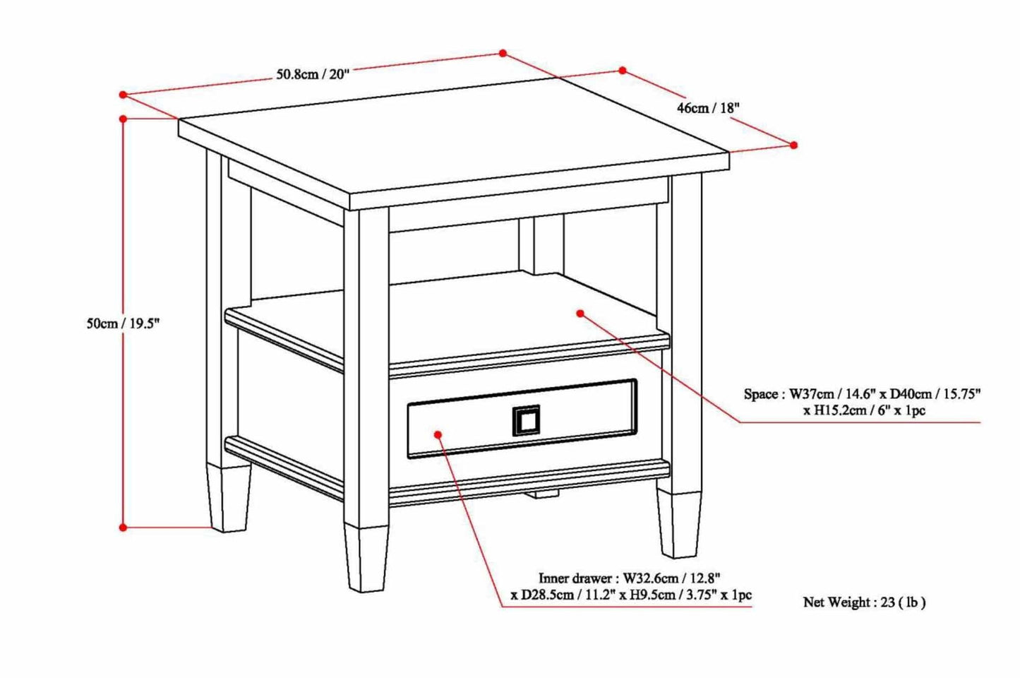 Distressed Charcoal Brown | Warm Shaker End Table