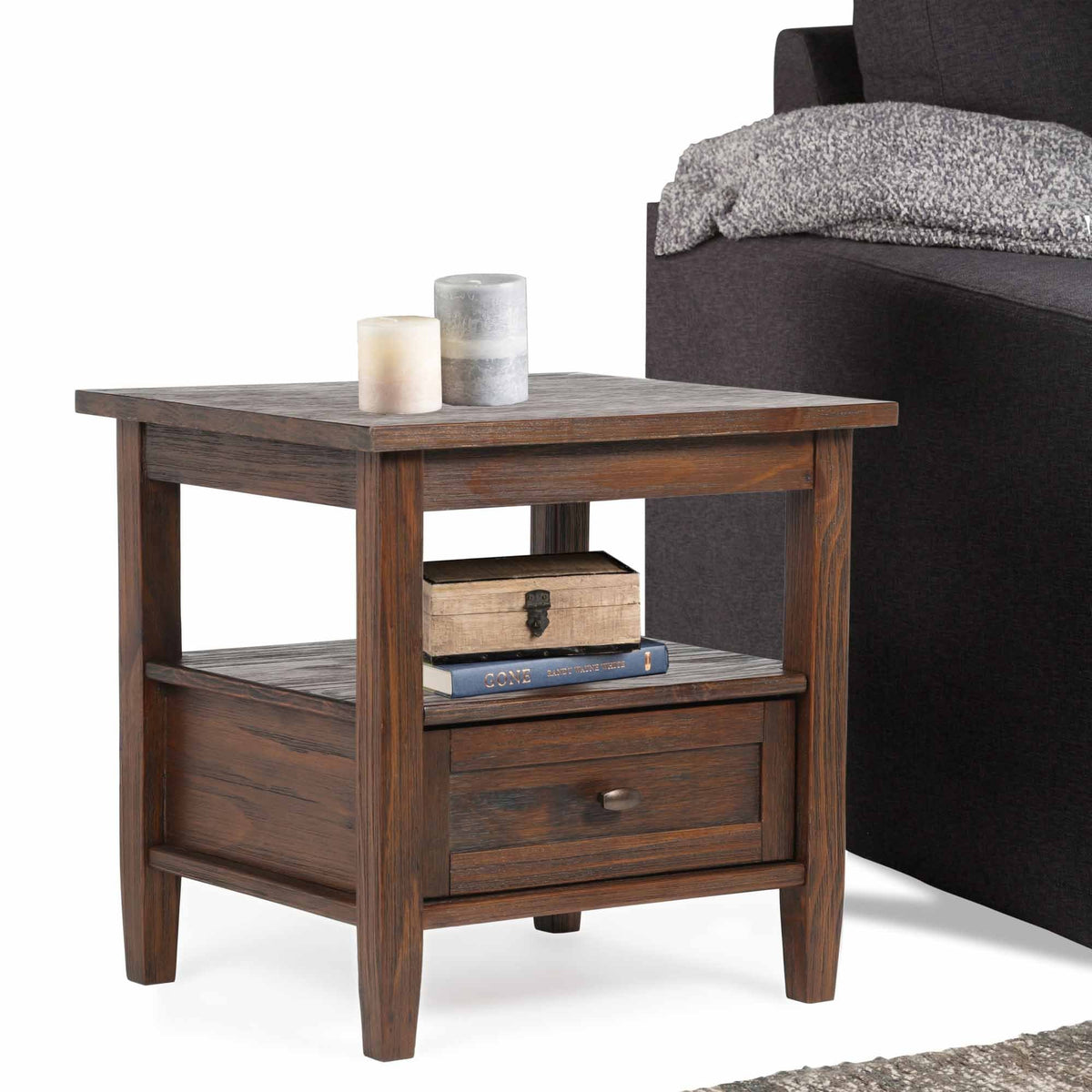 Distressed Charcoal Brown | Warm Shaker End Table