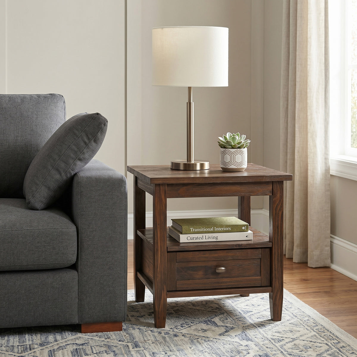 Distressed Charcoal Brown | Warm Shaker End Table
