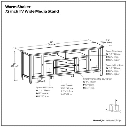 Brunette Brown | Warm Shaker 72 inch TV Media Stand
