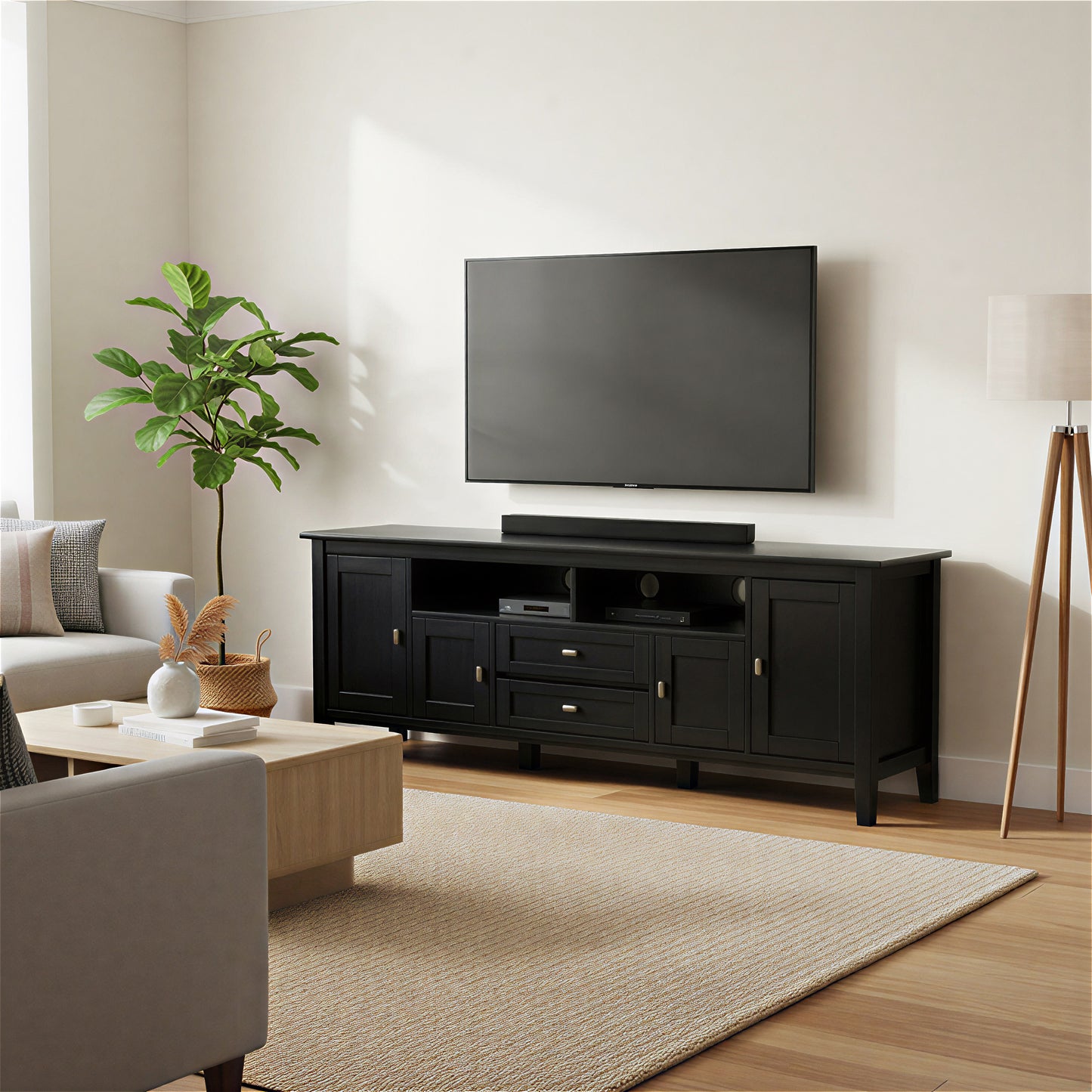Black | Warm Shaker 72 inch TV Media Stand