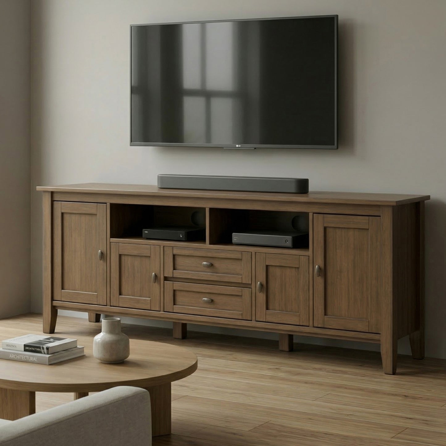 Rustic Natural Aged Brown | Warm Shaker 72 inch TV Media Stand