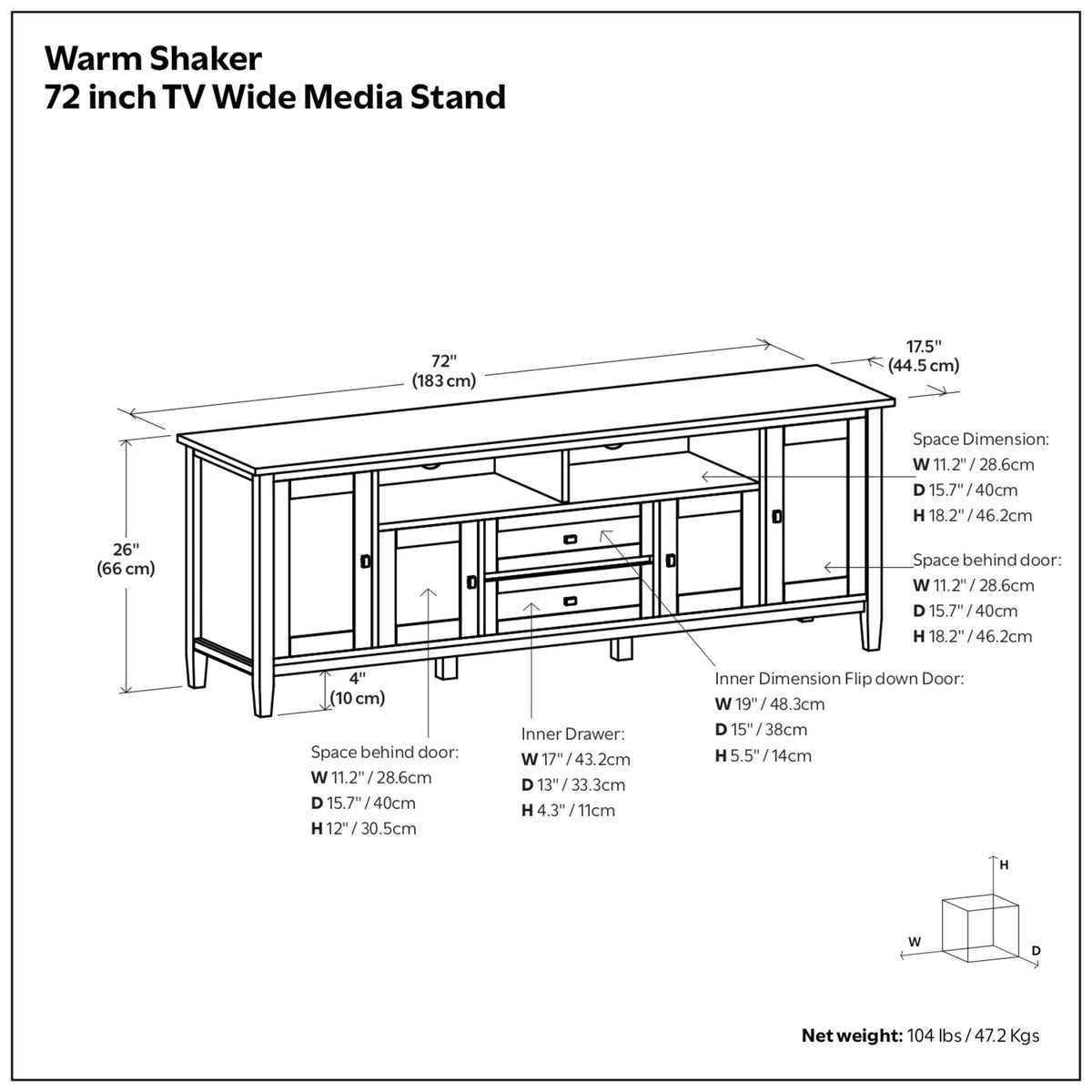 White | Warm Shaker 72 inch TV Media Stand