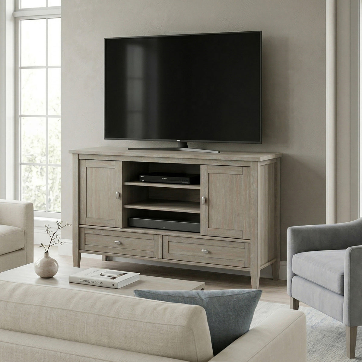 Distressed Grey | Warm Shaker TV Media Stand
