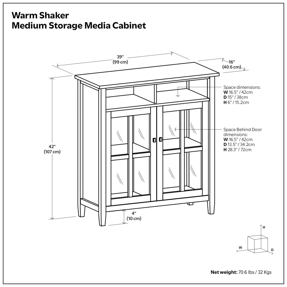 Brunette Brown | Warm Shaker Medium Storage Media Cabinet