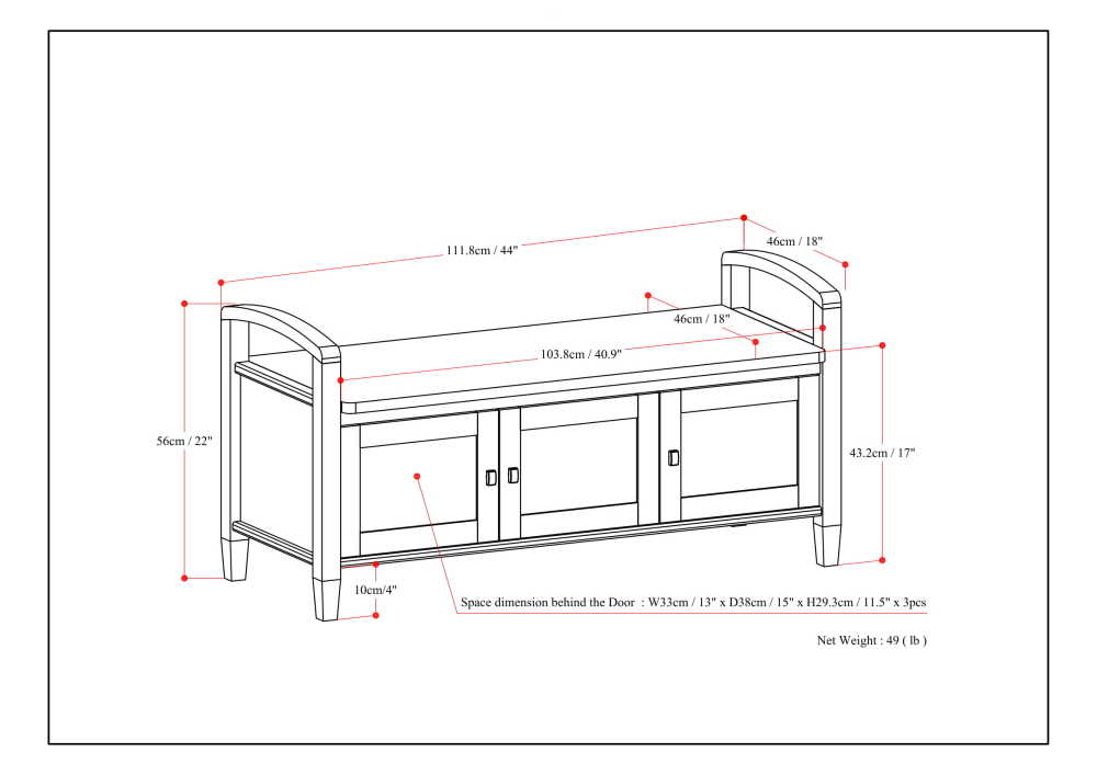 White | Warm Shaker 44 inch Entryway Bench