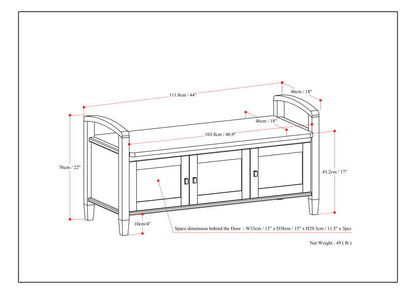 White | Warm Shaker 44 inch Entryway Bench