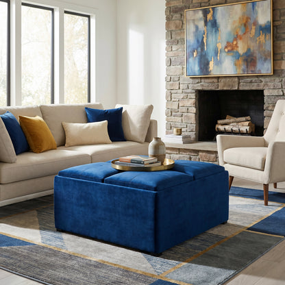 Blue Velvet Fabric | Avalon Table Ottoman in Velvet Fabric