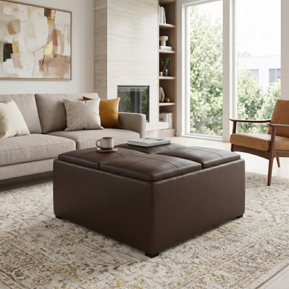 Chocolate Brown Vegan Leather | Avalon Table Ottoman in Vegan Leather