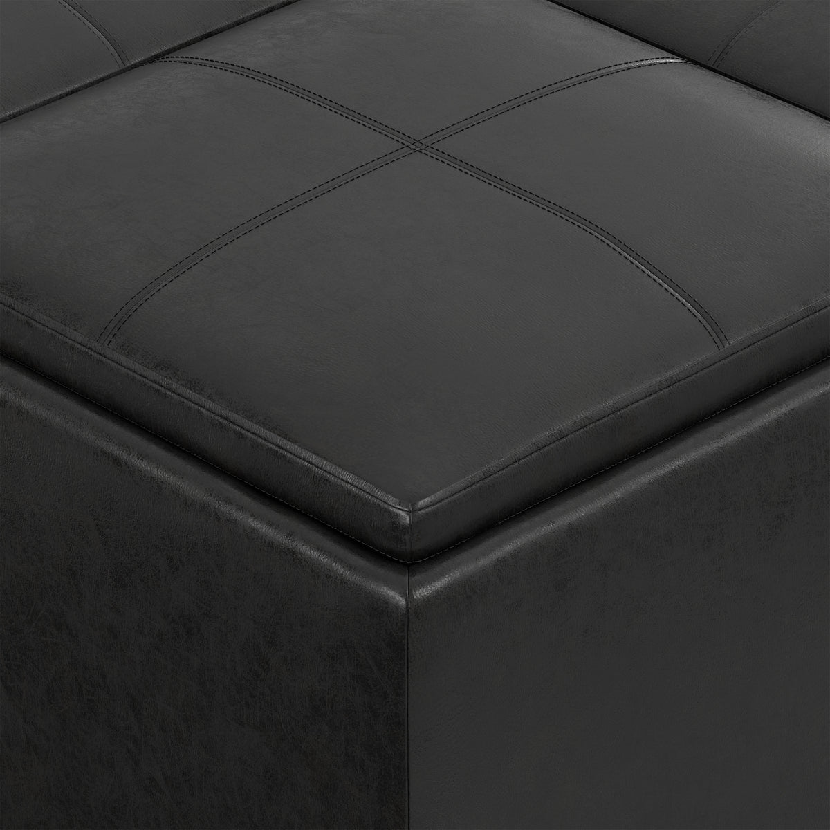 Distressed Black Distressed Vegan Leather | Avalon Table Ottoman in Distressed Vegan Leather