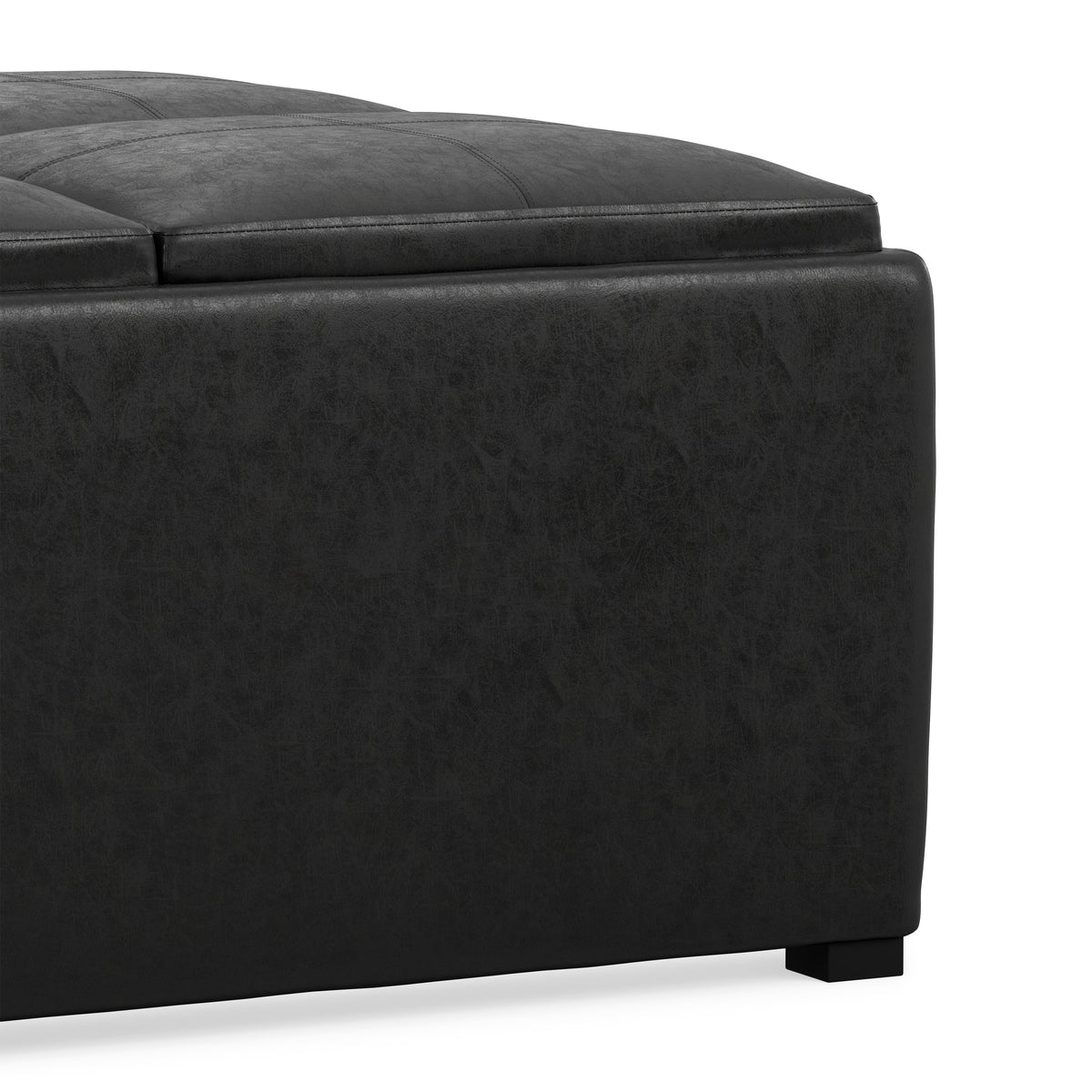 Distressed Black Distressed Vegan Leather | Avalon Table Ottoman in Distressed Vegan Leather