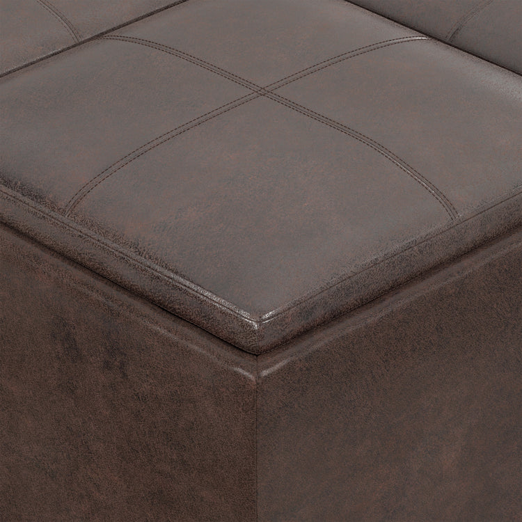 Distressed Brown Distressed Vegan Leather | Avalon Table Ottoman in Distressed Vegan Leather