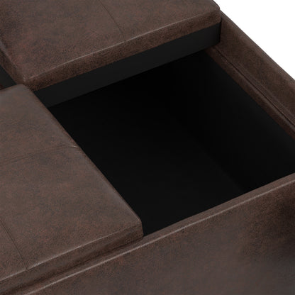 Distressed Brown Distressed Vegan Leather | Avalon Table Ottoman in Distressed Vegan Leather
