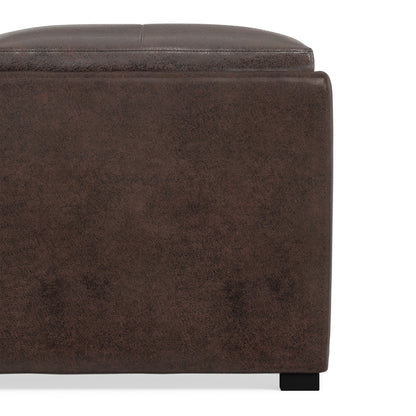 Distressed Brown Distressed Vegan Leather | Avalon Table Ottoman in Distressed Vegan Leather