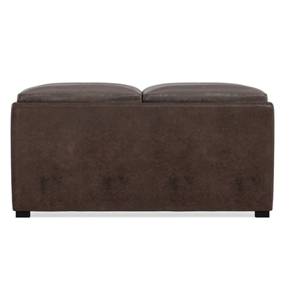 Distressed Brown Distressed Vegan Leather | Avalon Table Ottoman in Distressed Vegan Leather