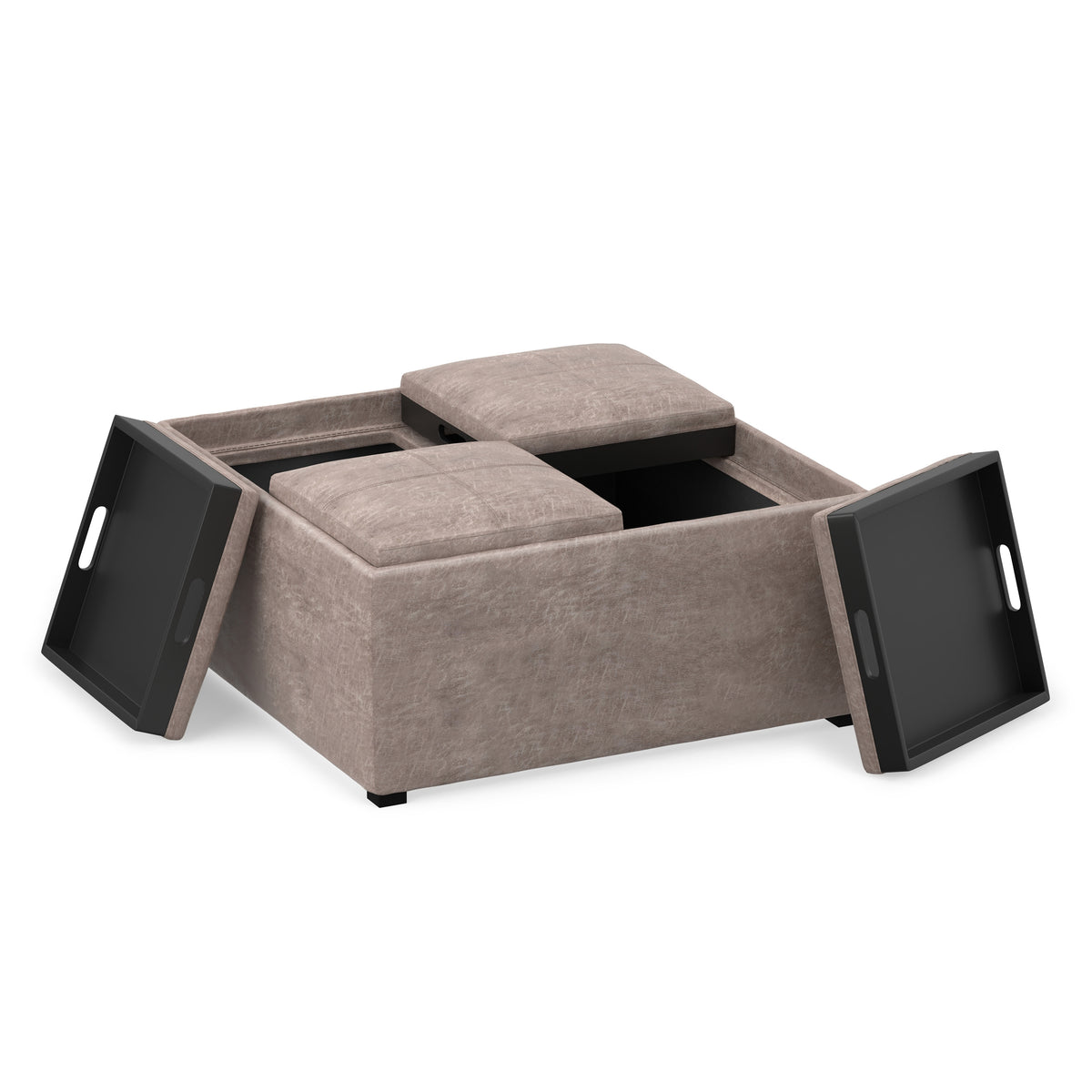 Distressed Grey Taupe Distressed Vegan Leather | Avalon Table Ottoman in Distressed Vegan Leather