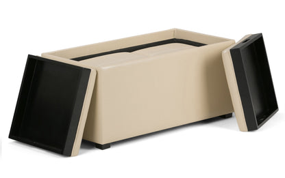 Satin Cream Vegan Leather | Avalon Vegan Leather 5 piece Storage Ottoman